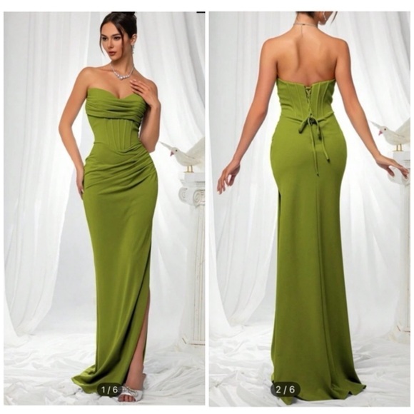 vipgirl Dresses & Skirts - Vipgirl Olive Green Strapless Slit Corset Evening Gown Long Maxi Dress Size XL